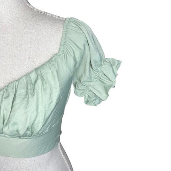 Indikah green crop top coquette boho festival NEW puff sleeve summer soft girl - Picture 3 of 10